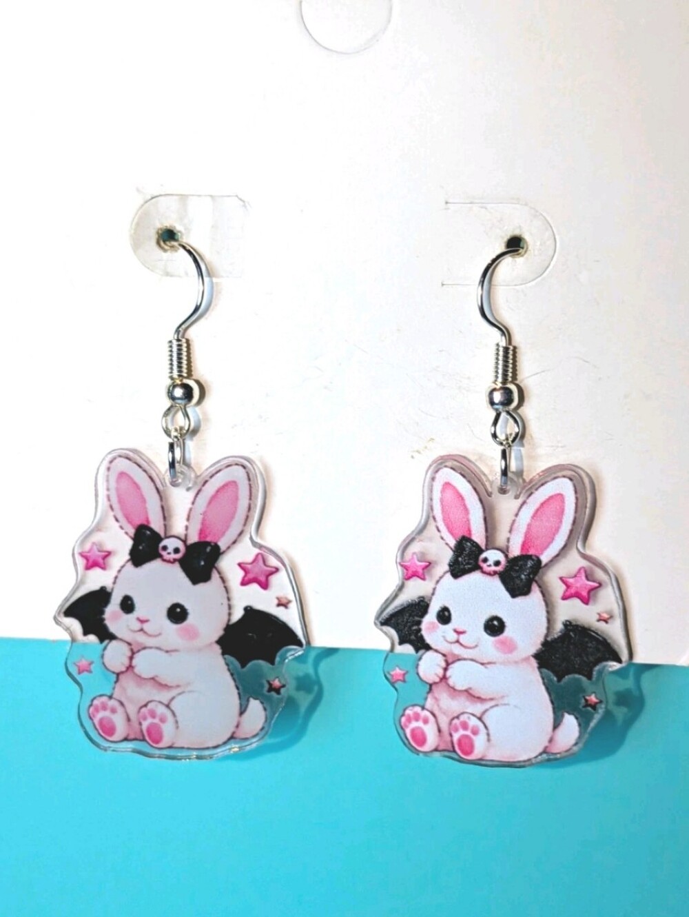 Hand Crafted Pink Bunny Bat Charm Earrings for Small Pet Lovers